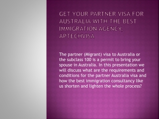 Get your partner visa for Australia with the best immigration agency, Aptechvisa