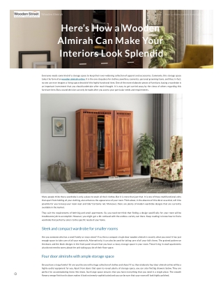Here’s How a Wooden Almirah Can Make Your Interiors Look Splendid