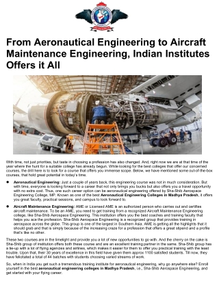 From Aeronautical Engineering to Aircraft Maintenance Engineering, Indian Institutes Offers it All