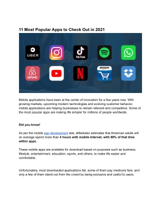 11 MOST POPULAR APPS TO CHECK OUT IN 2021