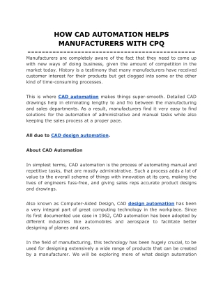HOW CAD AUTOMATION HELPS MANUFACTURERS WITH CPQ