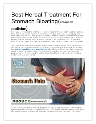 Best Herbal Treatment For Stomach Bloating