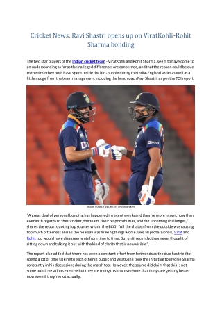 Cricket News: Ravi Shastri opens up on ViratKohli-Rohit Sharma bonding