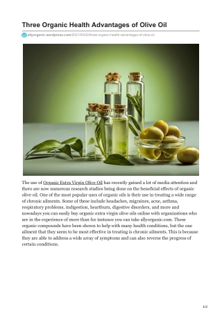 Three Organic Health Advantages of Olive Oil