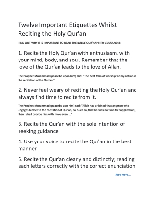 Twelve Important Etiquettes Whilst Reciting the Holy Qur'an | Sara International Travel Blog