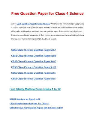 CBSE Question Papers Class 4 Science PDF Solutions Download