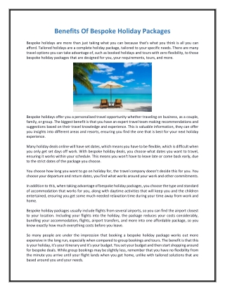 Benefits Of Bespoke Holiday Packages