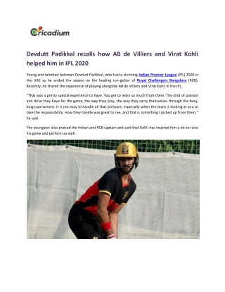 Devdutt Padikkal recalls how AB de Villiers and Virat Kohli helped him in IPL 2020