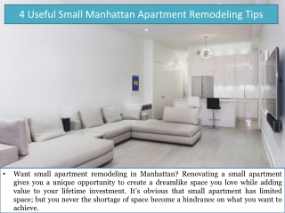 4 Useful Small Manhattan Apartment Remodeling Tips