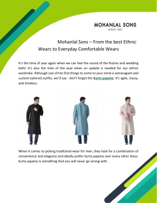 Mohanlal Sons – From the best Ethnic Wears to Everyday Comfortable Wears