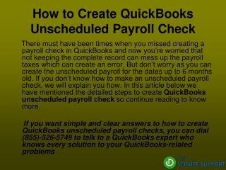 How to create quickbooks unscheduled payroll check