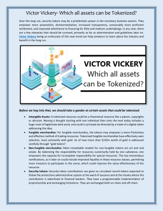 Victor Vickery- Which all assets can be Tokenized?