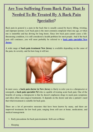 Are You Suffering From Back Pain That Is Needed To Be Treated By A Back Pain Specialist?