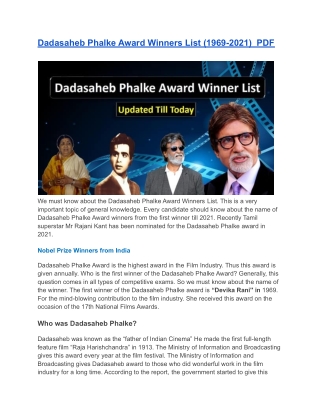 Dadasaheb Phalke Award Winners List (1969-2021)  PDF