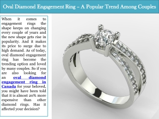 Oval Diamond Engagement Ring – A Popular Trend Among Couples