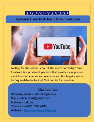 Genuine Fixed Matches | Dino-fixed.com