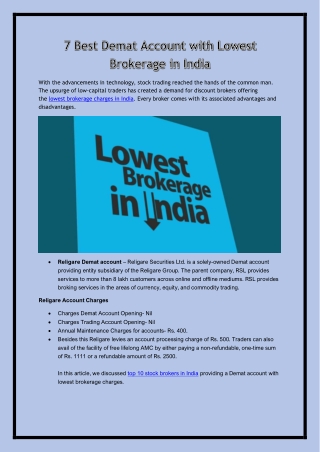 7 Best Demat Account with Lowest Brokerage in India