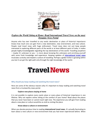 Explore the World Sitting at Home: Read International Travel News on the most Dynamic News Portal