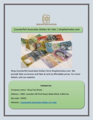 Counterfeit Australian Dollars for Sale | shopfastnotes.com