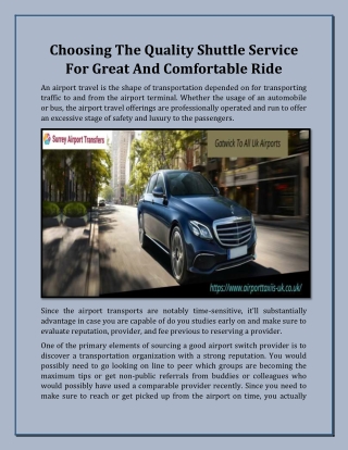 Choosing The Quality Shuttle Service For Great And Comfortable Ride