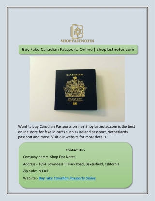 Buy Fake Canadian Passports Online | shopfastnotes.com