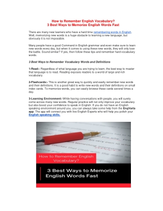 How to Remember English Vocabulary? 3 Best Ways to Memorize English Words Fast