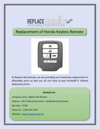 Replacement of Honda Keyless Remote