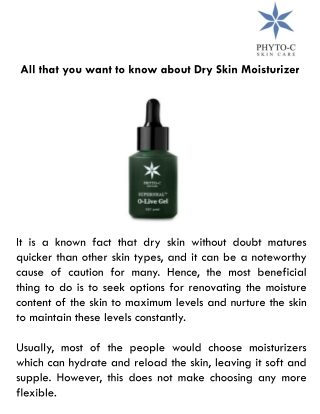 All that you want to know about Dry Skin Moisturizer