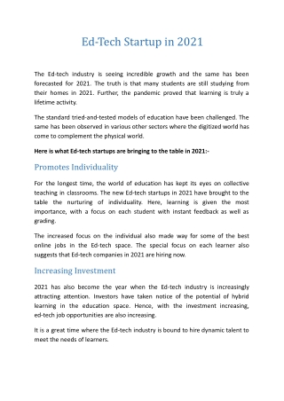 Ed-Tech Startup in 2021