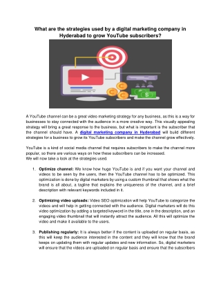 What are the strategies used by a digital marketing company in Hyderabad to grow YouTube subscribers?