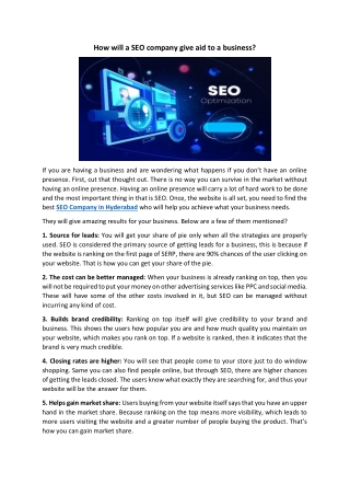 How will a SEO company give aid to a business?