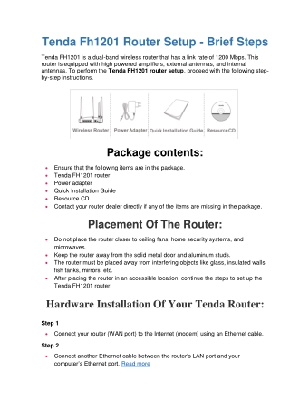 Tenda Fh1201 Router Setup | TCP/IP Router Configuration