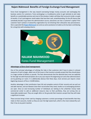 Najam Mahmood- Benefits of Foreign Exchange Fund Management