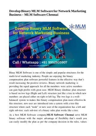 Develop Binary MLM Software for Network Marketing Business – MLM Software Chennai