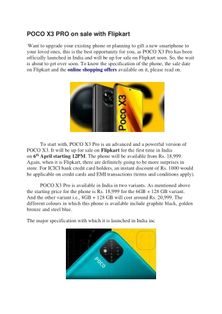 POCO X3 PRO on sale with Flipkart