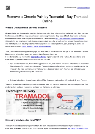 Remove a Chronic Pain by Tramadol | Buy Tramadol Online