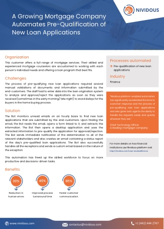 Automating Pre-Qualification of Loan Applications for A Mortgage Company