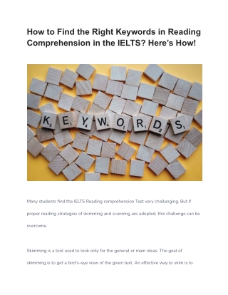 How to Find the Right Keywords in Reading Comprehension in the IELTS? Here’s How!