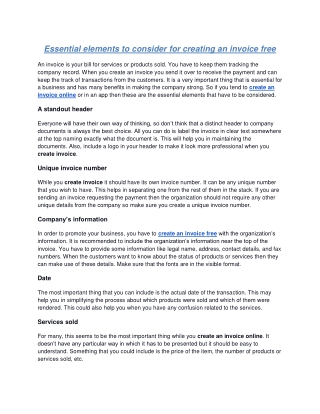 Essential elements to consider for creating an invoice free