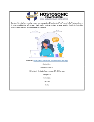 WordPress Website Hosting Provider India | Hostosonic.com