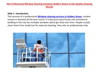 Hire Professional Window Cleaning Company Golders Green to Get Quality Cleaning Results