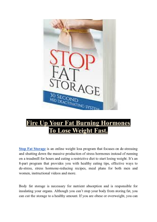 Stop Fat Storage - Diets and Weight Loss