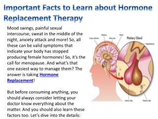 Important Facts to Learn about Hormone Replacement Therapy