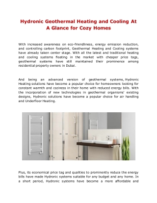 Hydronic Geothermal Heating and Cooling At A Glance for Cozy Homes