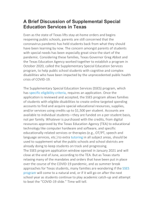 A Brief Discussion of Supplemental Special Education Services in Texas