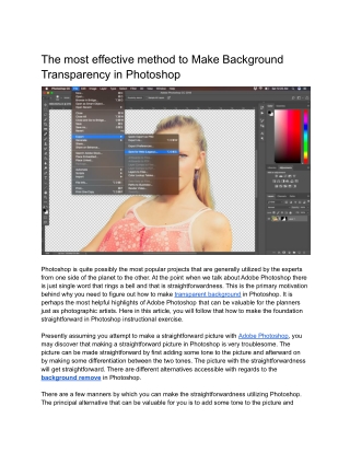 The most effective method to Make Background Transparency in Photoshop