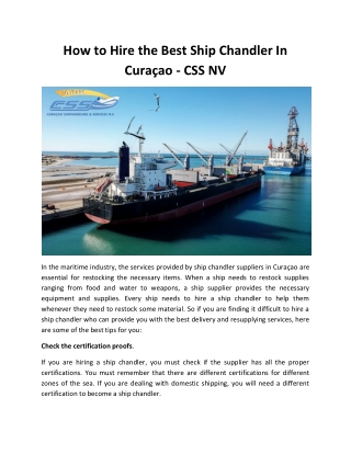 How to Hire the Best Ship Chandler In Curaçao - CSS NV