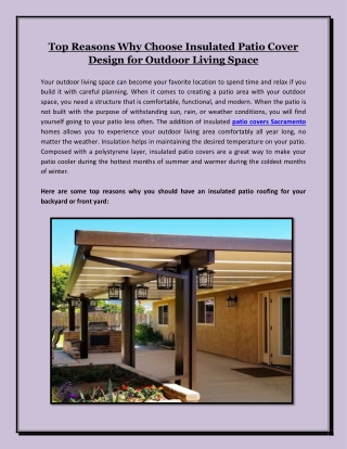 Top Reasons Why Choose Insulated Patio Cover Design for Outdoor Living Space