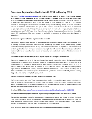 Precision Aquaculture Market by System Type, Offering, Farm Type, Application | COVID-19 Impact Analysis | MarketsandMar