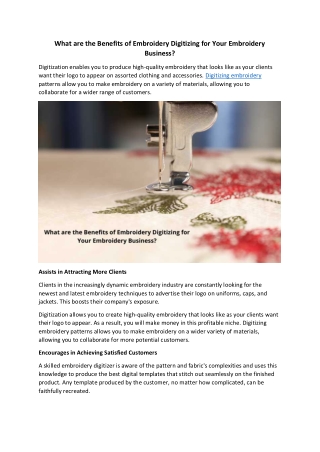 What are the Benefits of Embroidery Digitizing for Your Embroidery Business?